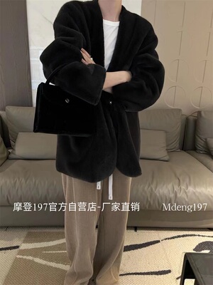 摩登水貂毛中长气质爆毛毛外套
