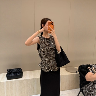 新圆领小香风上衣 背心女2026春季 2F021 亮片无袖 摩登mdeng197法式