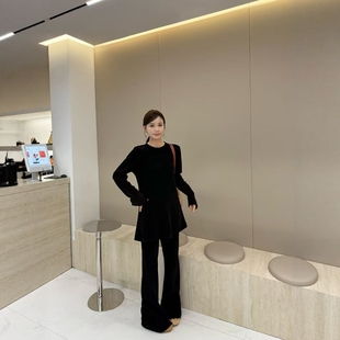 摩登mdeng197气质显瘦条绒套装 两件套1F989 女2025秋T恤休闲微喇裤