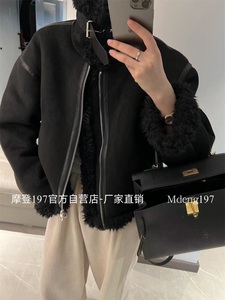 摩登mdeng197机车服皮毛一体短外套2023冬新麂皮绒立领上衣M9321