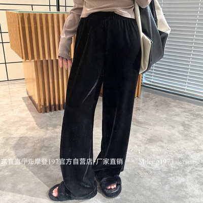 摩登197高腰丝绒加绒直筒长裤