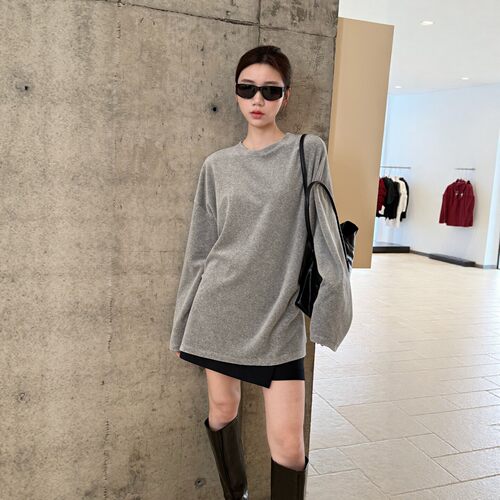 摩登197毛绒开叉长袖T恤女秋新