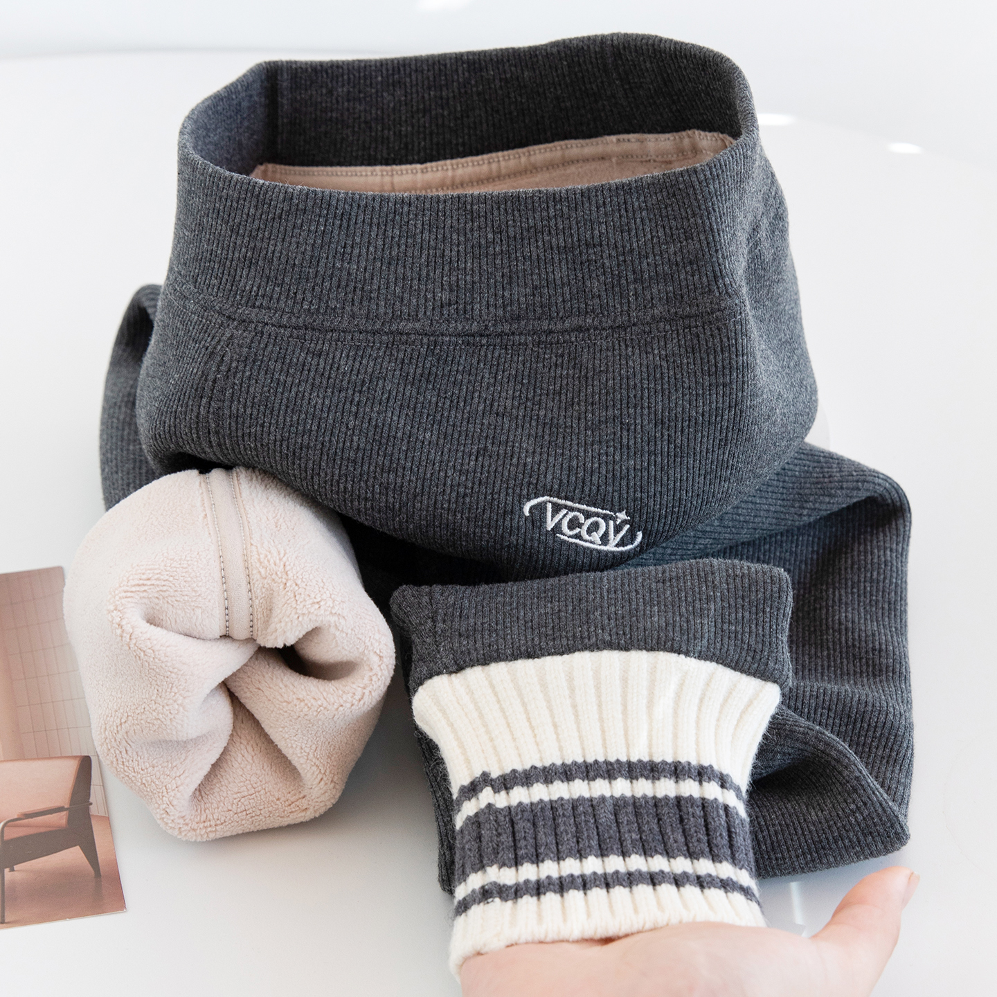 秋冬加绒女童螺纹打底裤