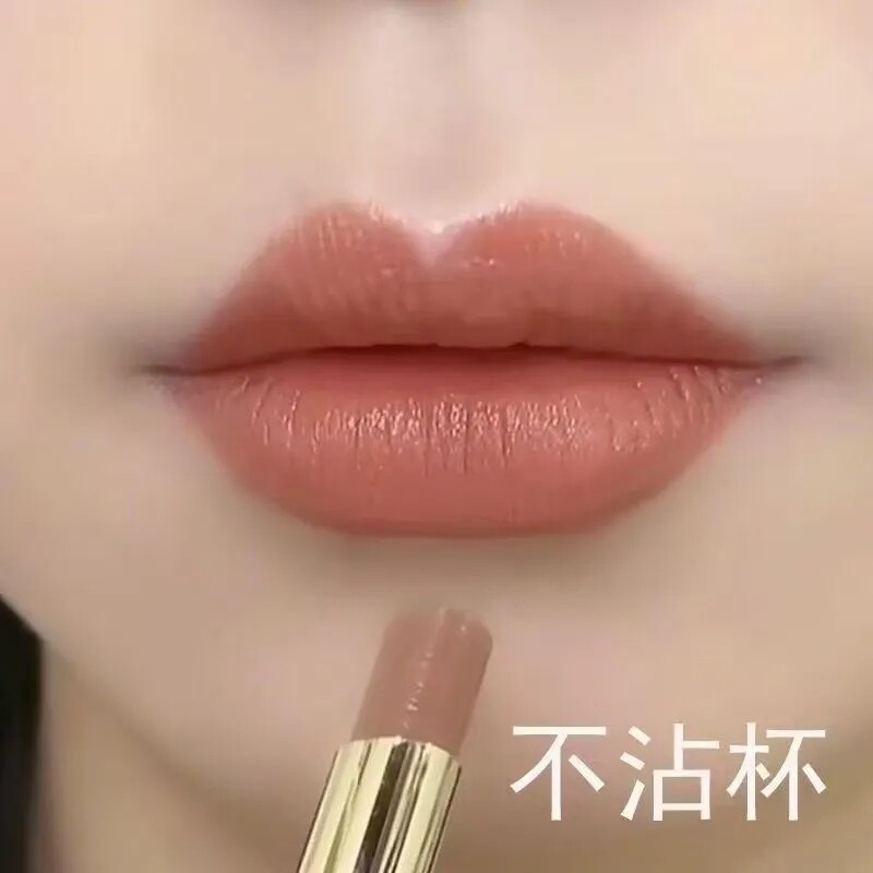 肉桂奶茶口红不掉色不沾杯防水滋润素颜显白黄皮正品双头雨衣唇液