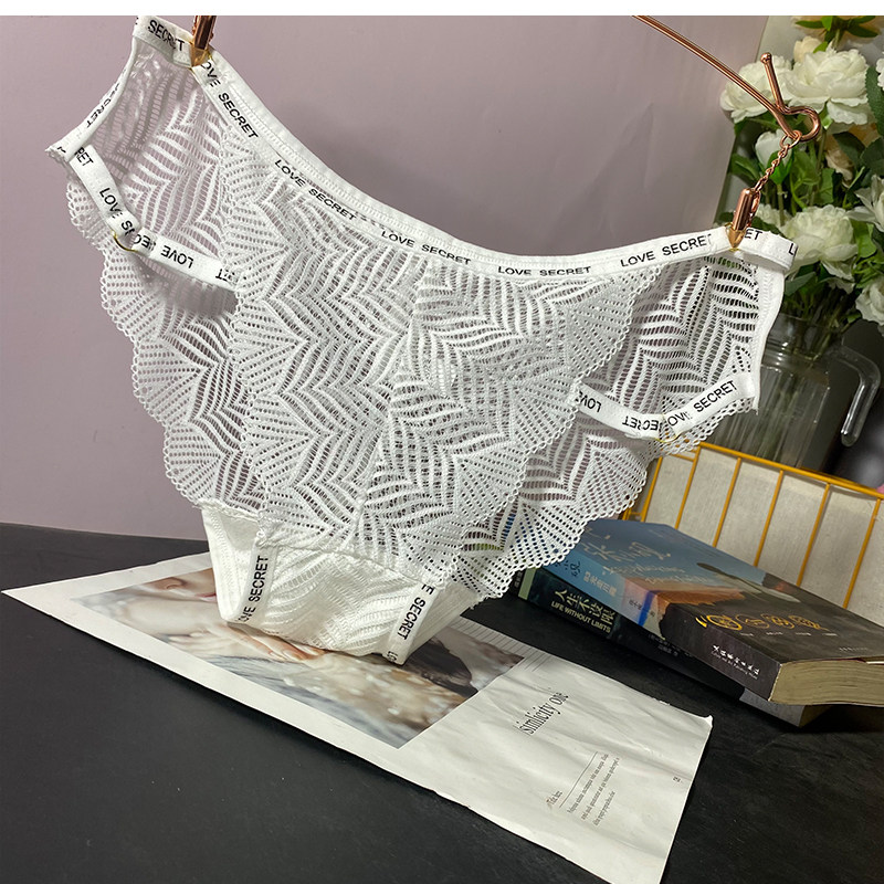 薄款透明少女低腰三角裤字母运动风性感镂空系列内裤时尚几何纹理