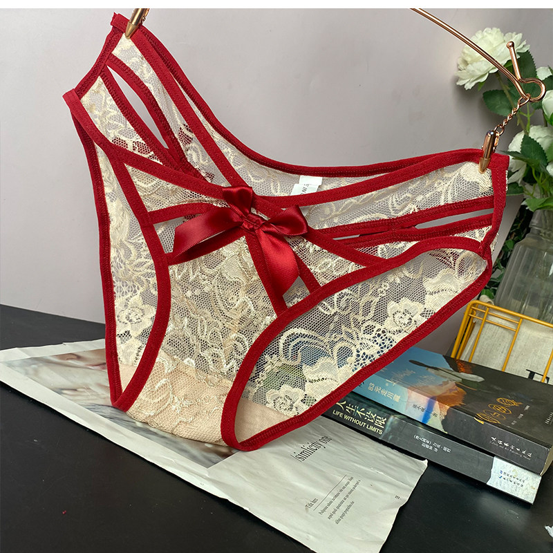 优雅蝴蝶结蕾丝内裤女性感低腰交叉镂空网纱女士纯欲风三角裤,女士内衣/男士内衣/家居服,女三角裤,淘宝优惠券,粉丝福利购,淘宝优惠卷