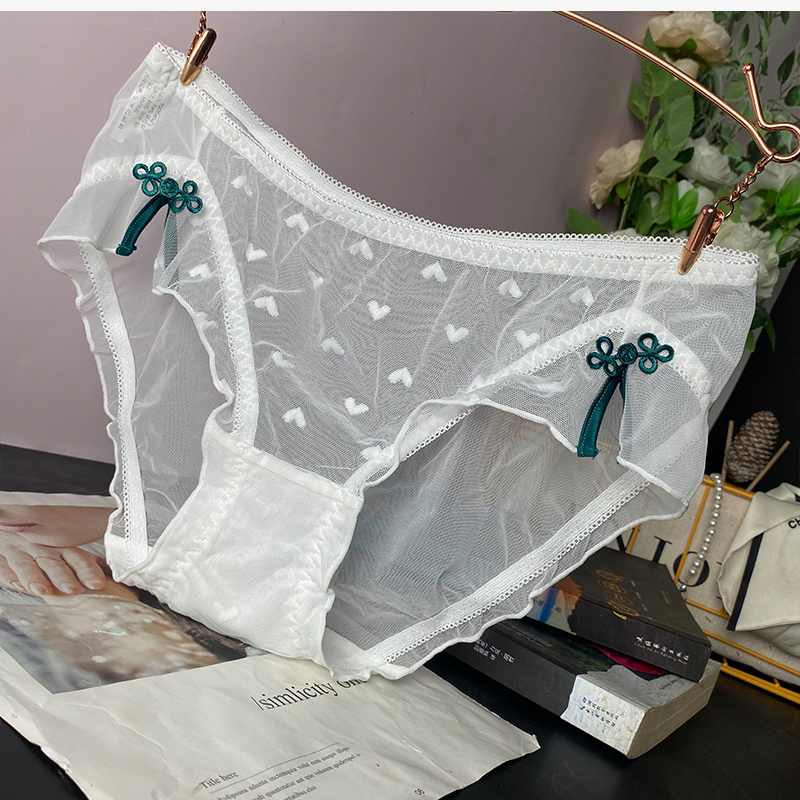 日系甜美中低腰透气网纱蕾丝内裤