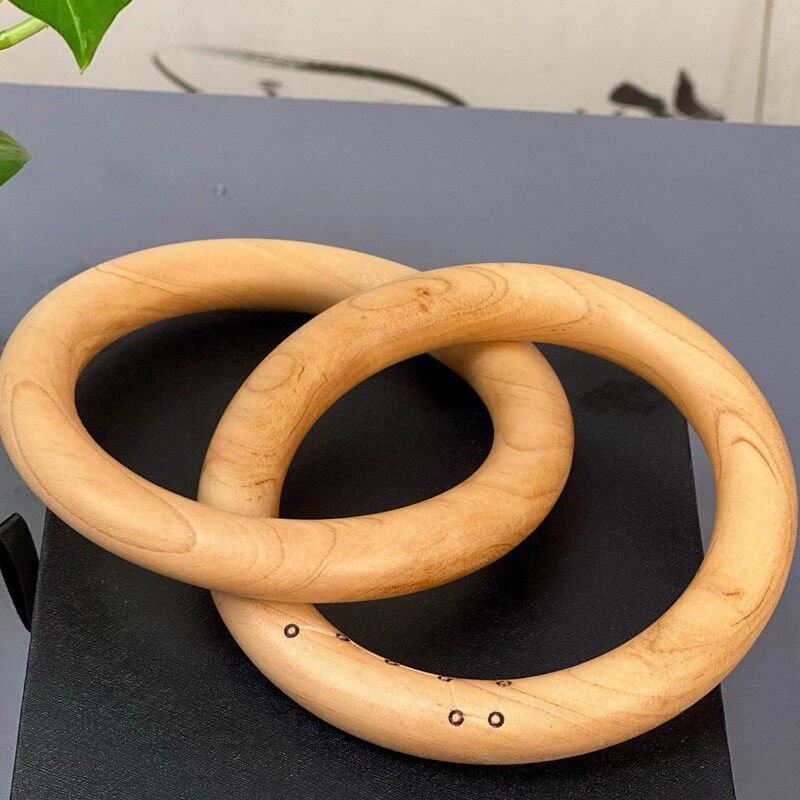 桃木乾坤阴阳圈镯手环护身枣木中式天然桃手镯挂件木雕一体阴阳环