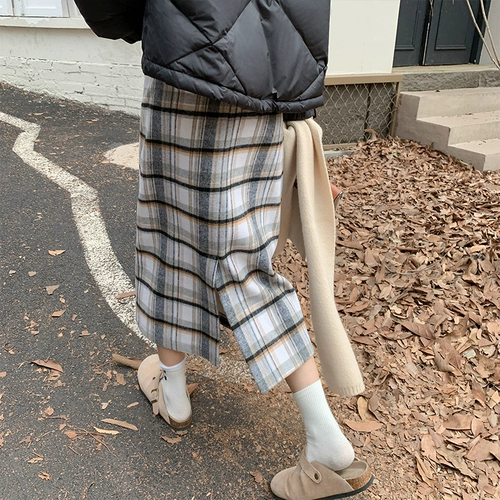 Ретро шерстяная весенняя осенняя длинная юбка, высокая талия, средней длины