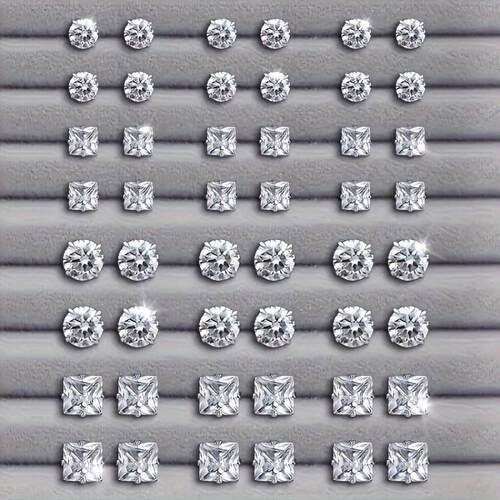 24 pairs of round rectangular ear nails with jewels and spar