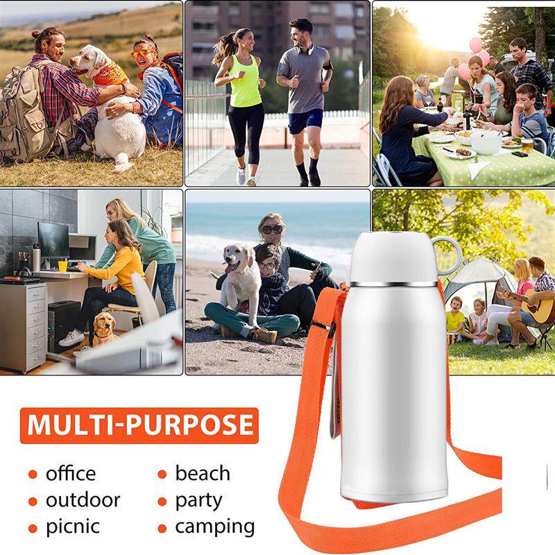 Outdoor slanted collection of net-packed canteens and net-ba