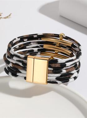 The leopard-tied magnet bracelets, female leather-happiness