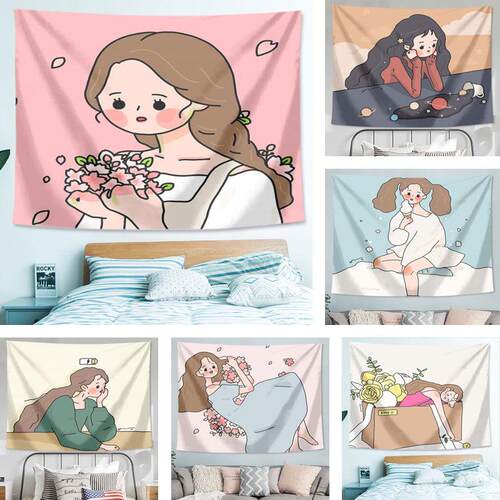 Cute lins background cloth, young lady cartoon walled with a