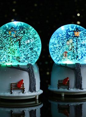 The Sky City Lovers Music Box automatically floats snow cry
