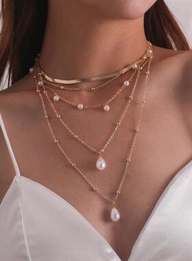 Europe and America, pearl hangs on a multi-layered pearl nec