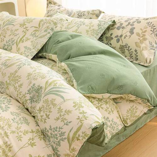 Four pairs of plain cotton bed sheets are covered with three