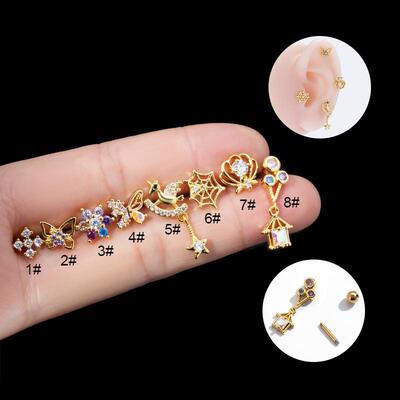 Fashion-colored butterflies and stone-ear nails with stainle