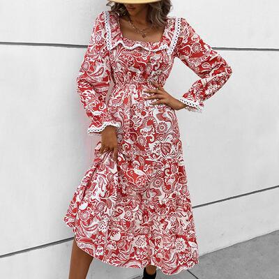 The Valentines Day girl wears a long, long-sleeved dress wi