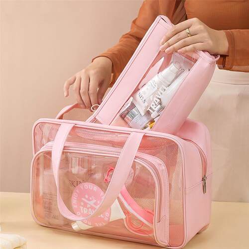 A transparent pvc washing bag with a dry and wet shoulder se