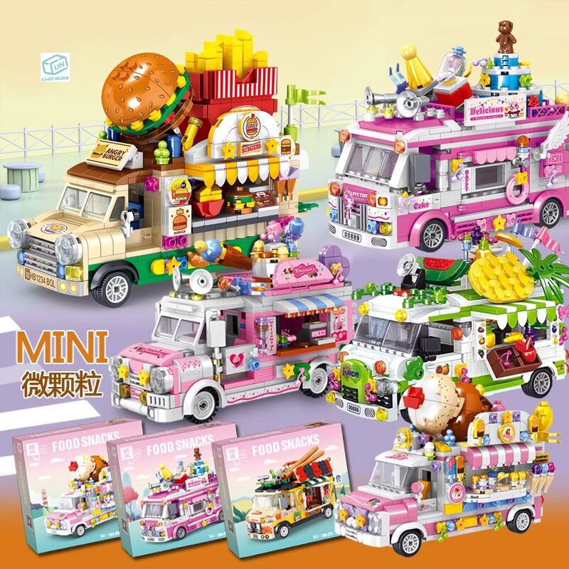 哲高MINI积木高难度益智男拼装儿童花车女孩子雪糕小推车模型