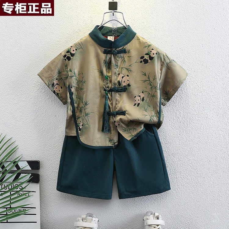 韩国AS品牌男童新中式国风套装2026新款儿童唐装汉服夏季短袖上衣图片