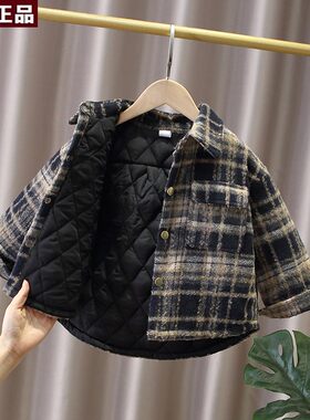 韩国AS品牌儿童秋冬夹棉衬衫冬款男女童韩版格子呢衬衣中大童痞帅