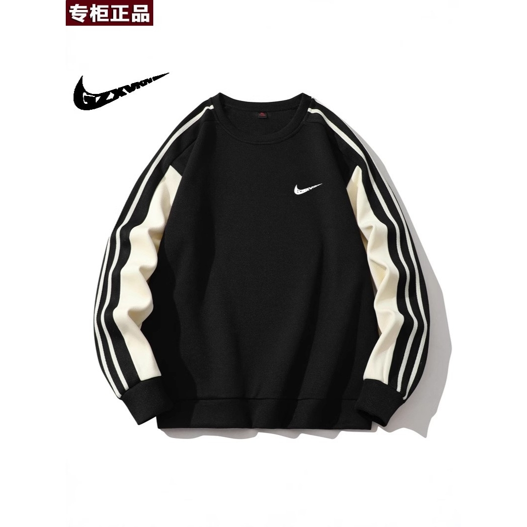 奥莱官方旗舰店唯品会2025年新款潮牌三条杠圆领卫衣男生春秋百搭