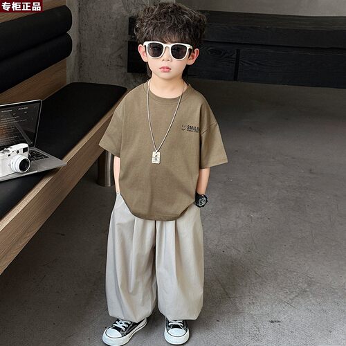 韩国AS品牌男童夏装短袖套装2026夏季新款韩版儿童T恤防蚊长裤衣