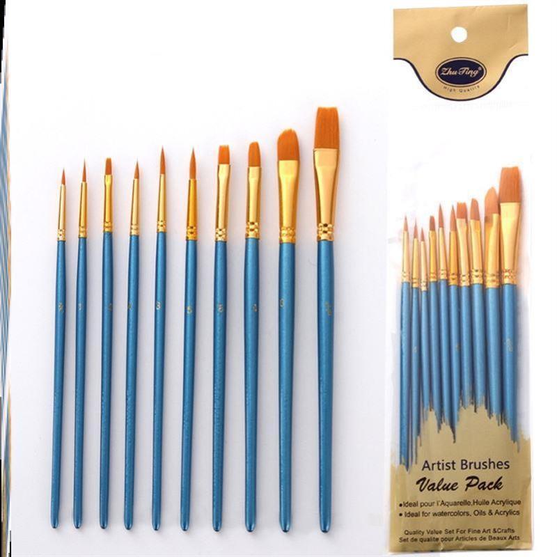 10Pcs Nylon Artist Paint Brush Watercolor brush painting 1