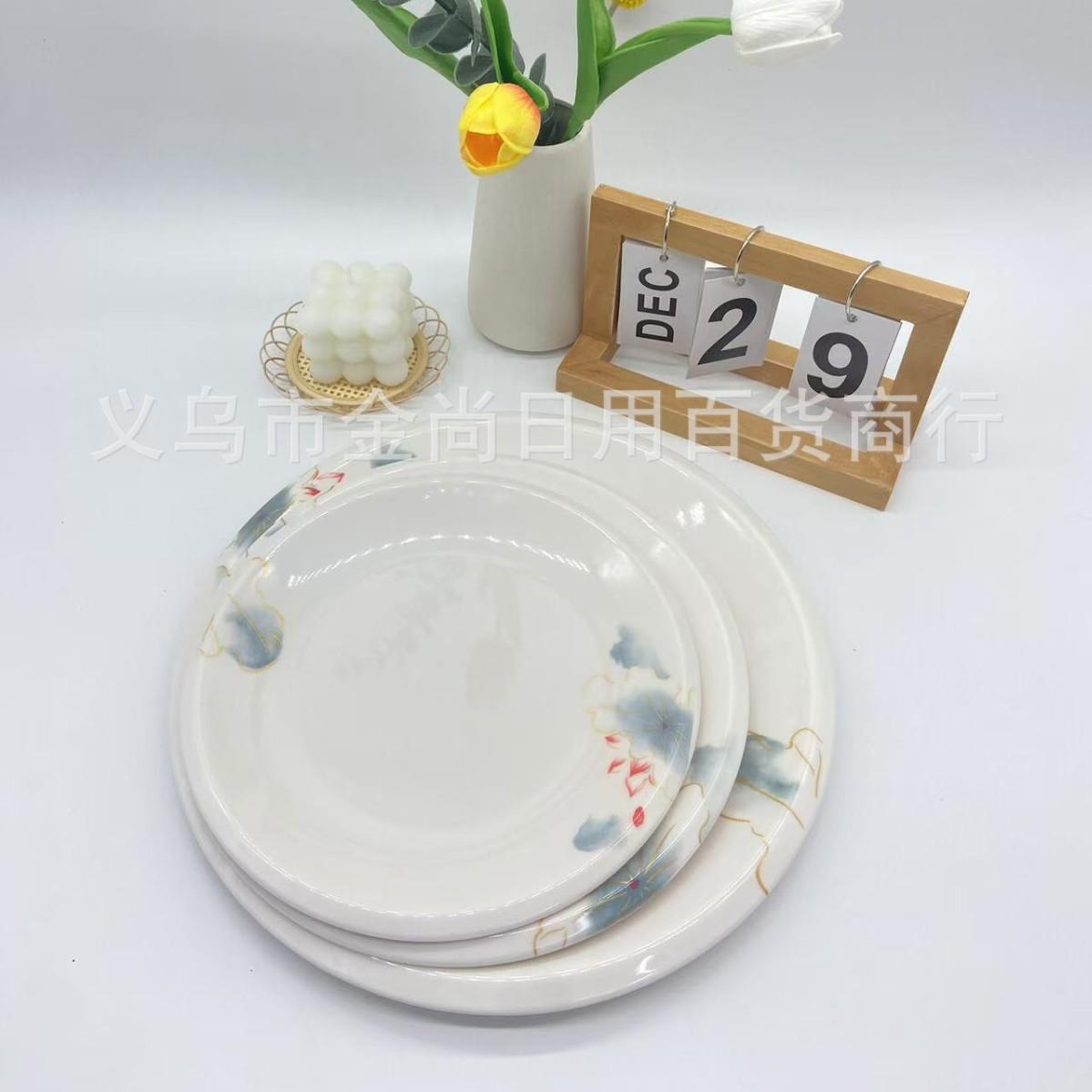 Round melamine plate, plastic snack and cold dish plate, imi