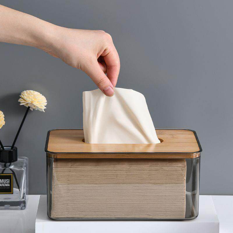 Transparent Wooden Tissue Box for Home Living Room Table, Cr