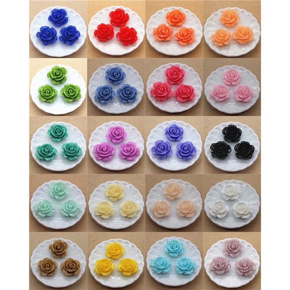50pcs 15mm Resin Rose Flowers Flat Back Cabochon DIY Jewelry