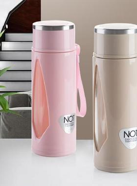 Portable transparent double-layer covered glass cup, simple