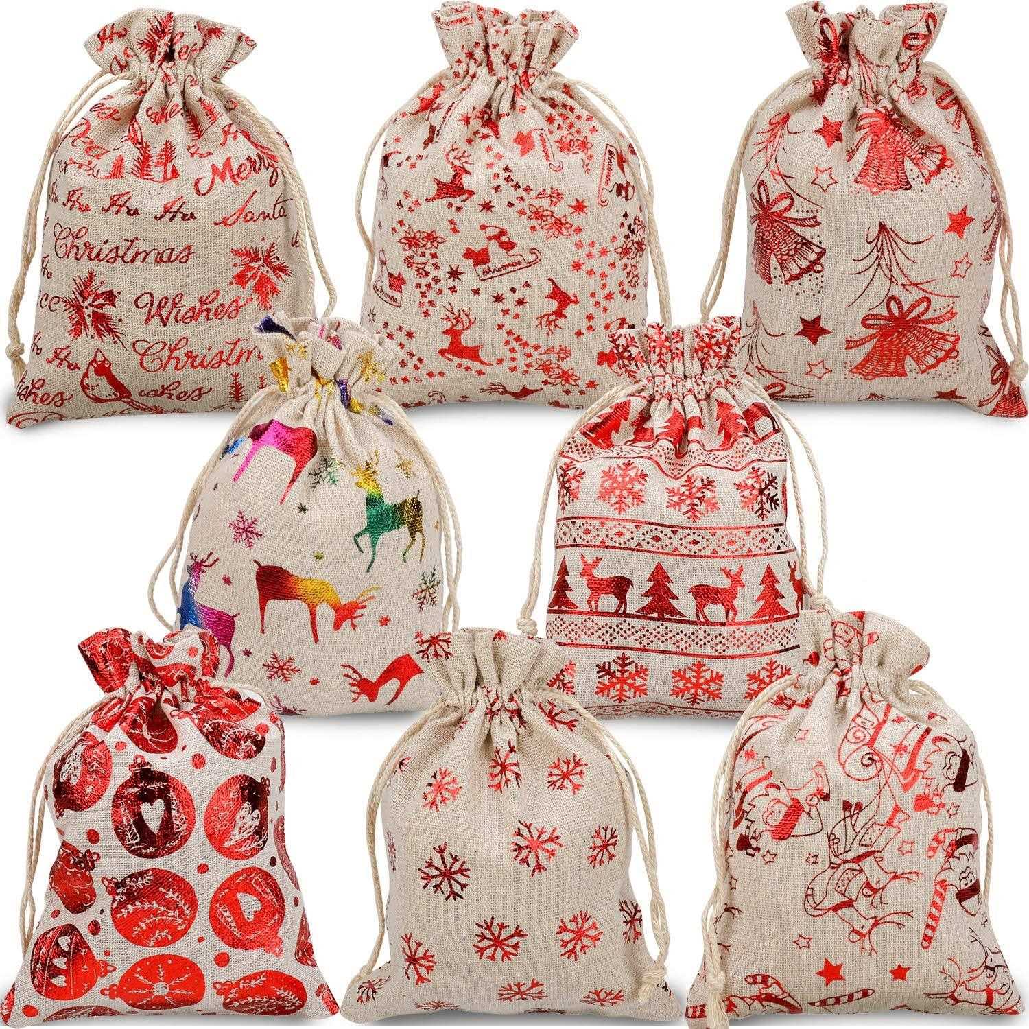 Christmas Drawstring Bags Burlap Bronzing Christmas at gift