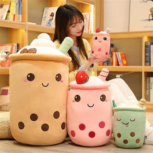 Toy Boba Tea Pink Straw Stuffed Cute Soft Plushie Milk Apple