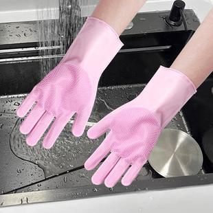 Silicone dishwashing gloves with scrubbing feature, househol
