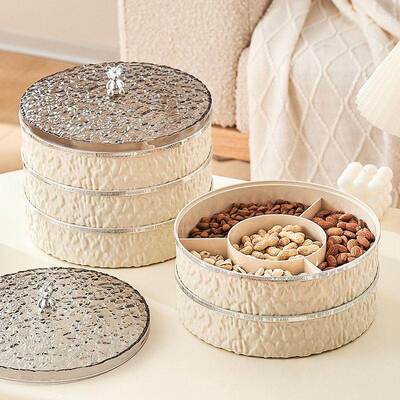 Lidded Round Compartmentalized Dried Fruit Storage Tray, Lux
