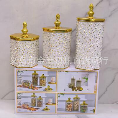 Hexagonal Baby's Breath Milk White Transparent Lidded Storag