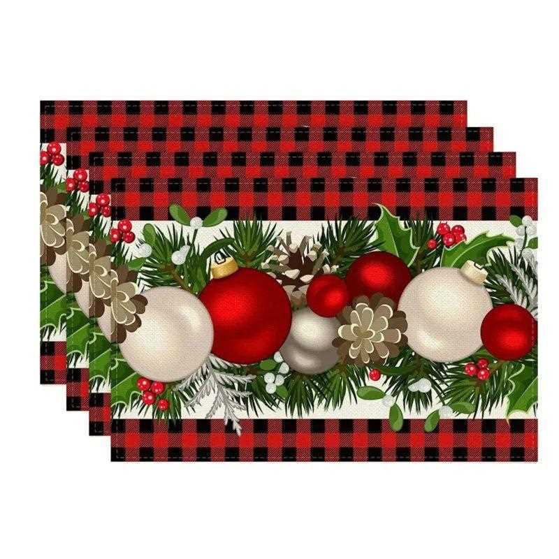 4PCS Linen Christmas Table Placemats 30*45cm Christmas rees