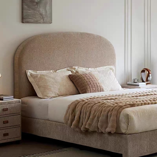 法式中古风布艺床小户型可拆洗主卧1米8双人床雪尼尔绒布齐边床