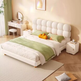 2023新款法式主卧床实木奶油风泡芙棉花糖布艺床轻奢现代女生卧室
