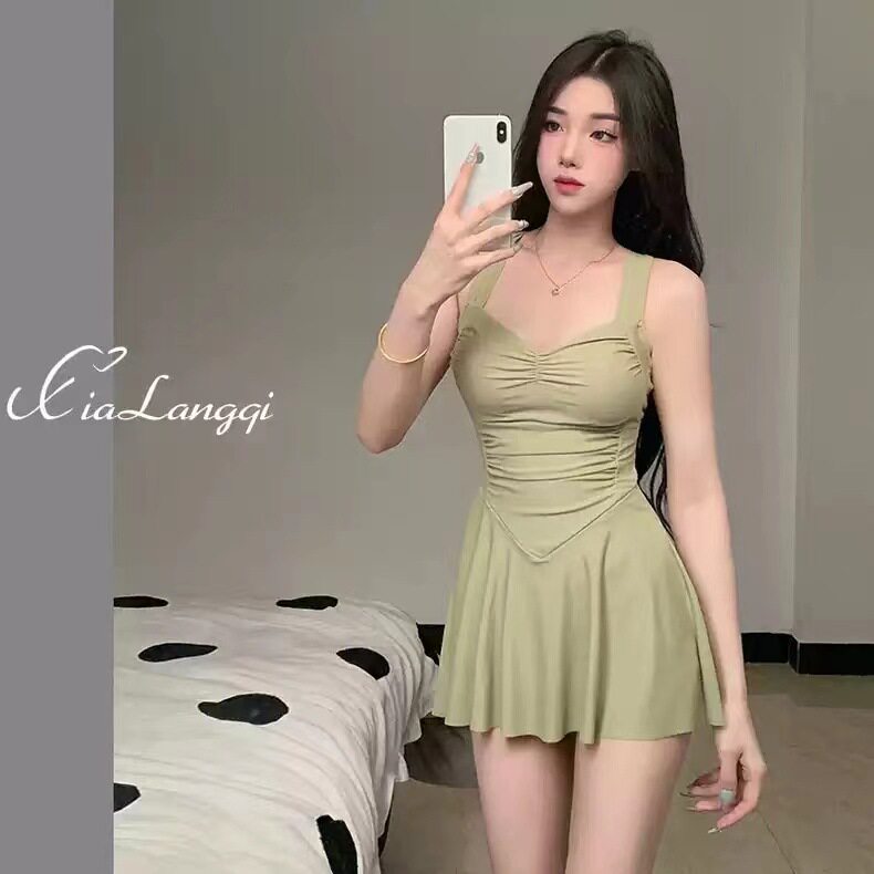 小清新吊带收腰显瘦连体泳衣女