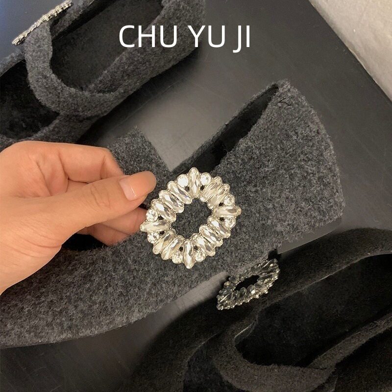 初遇季法式水钻魔术贴内增高玛丽珍鞋冬季气质优雅加绒单鞋子