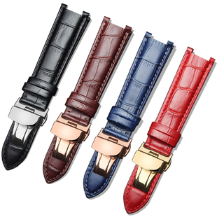 凹口定制手表带头层牛皮适配ckmk梅花美度罗西尼芙丽表带配件男女