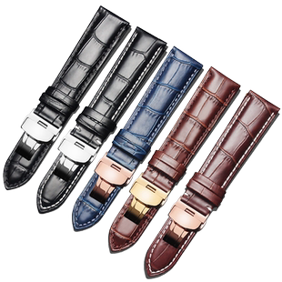 真皮表带适配积家西铁城美度豪利时艾美萧邦手表带蝴蝶扣牛皮表链