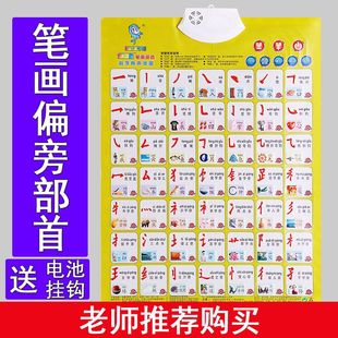 小学一年级汉字偏旁部首笔画笔顺有声挂图儿童学拼音声母韵母全表