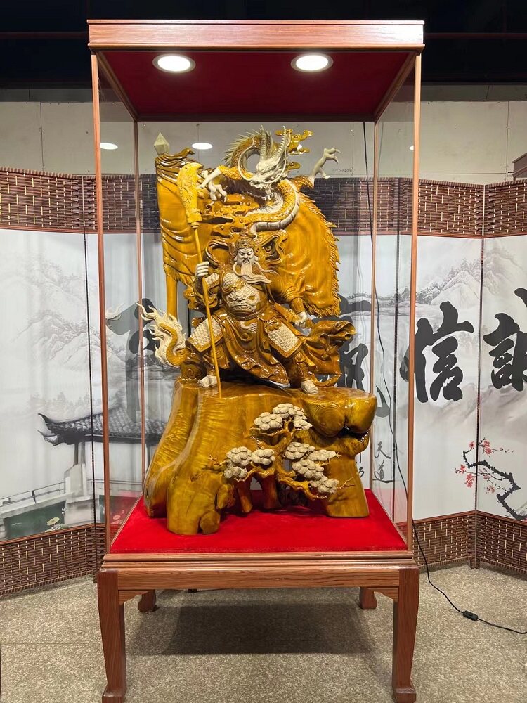 小叶桢楠金丝楠木祥龙关公关二爷旗开得胜实木根雕供奉风水摆件