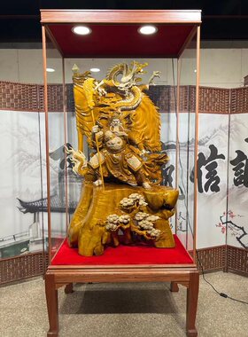 小叶桢楠金丝楠木祥龙关公关二爷旗开得胜实木根雕供奉风水摆件