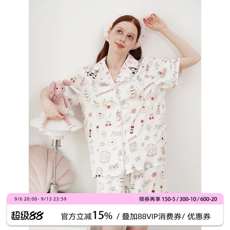 定位手链袖口印花冰丝睡衣汝曼司