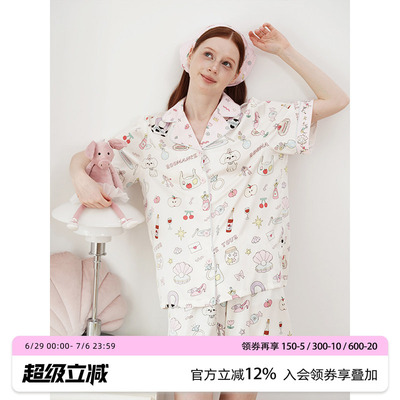 定位手链袖口印花冰丝睡衣汝曼司